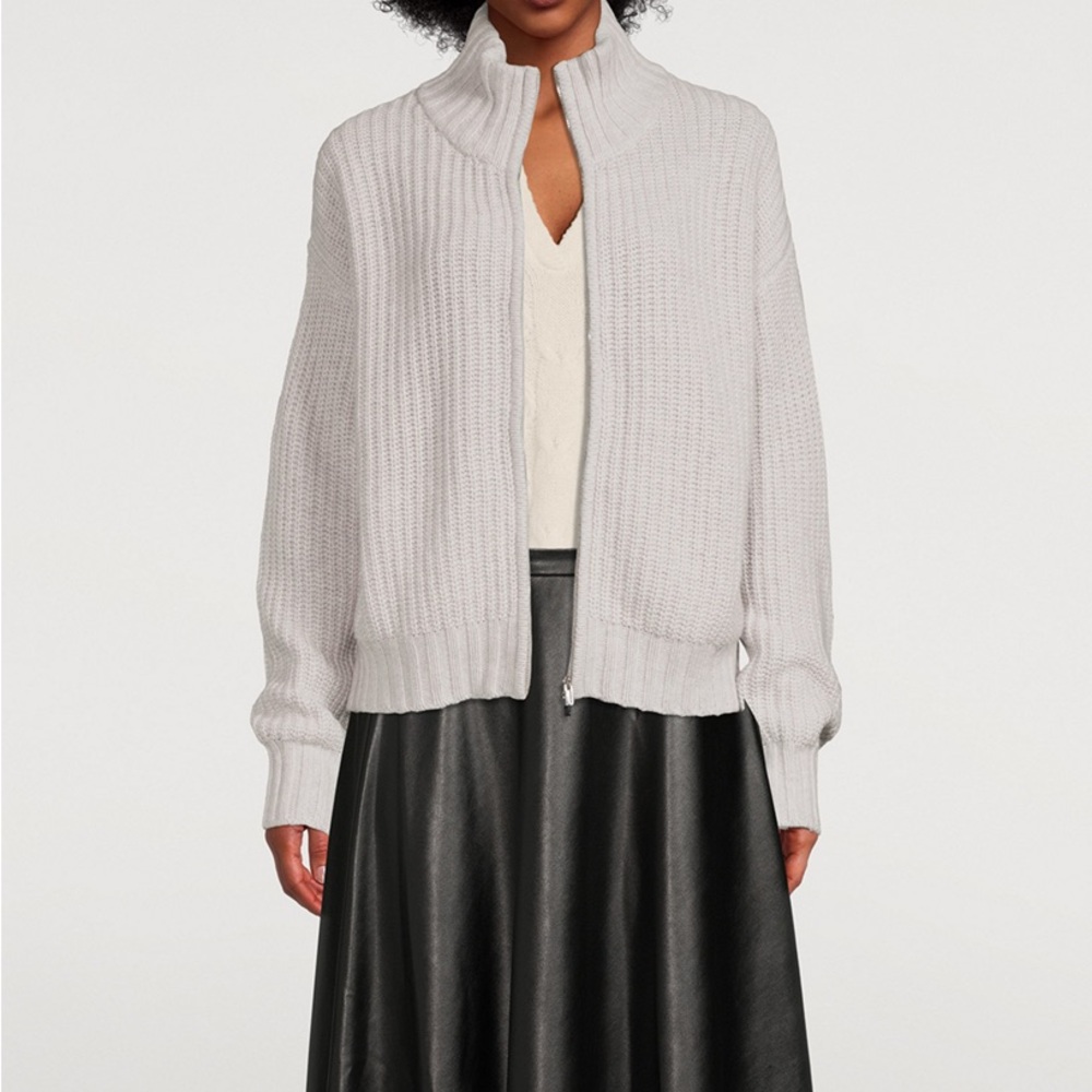 WHITE + WARREN Wool Blend Zip Front Knit Cardigan Sweater Women's Large